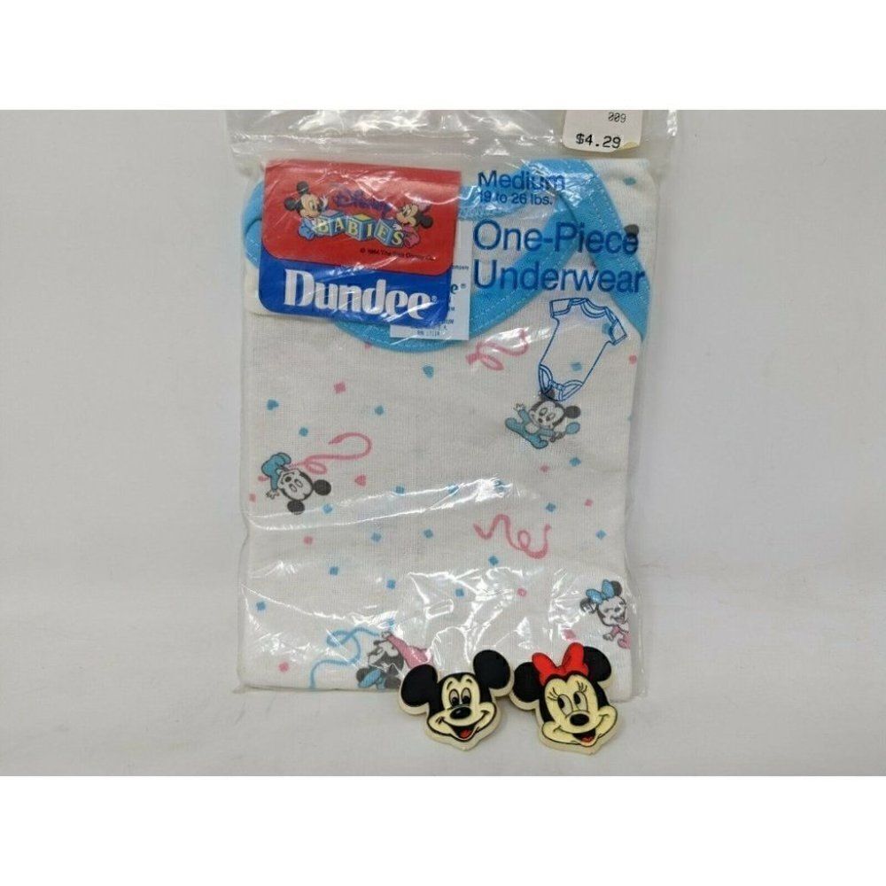 DISNEY BABIES DUNDEE ONE PIECE UNDERWEAR WHITE BLUE NOS MEDIUM 19-26LBS W/ PINS
